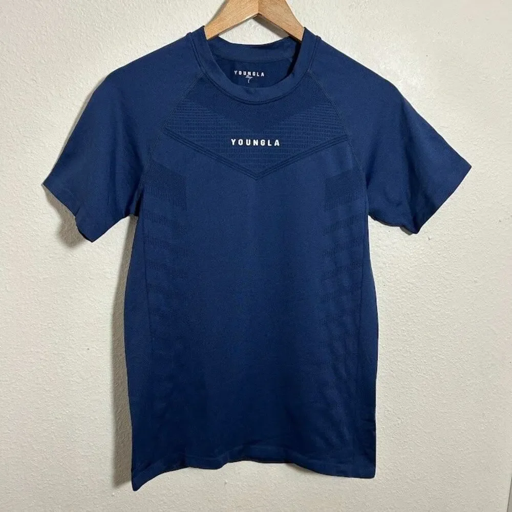 YoungLA Mens 465 Superhero Compression Shirt L Blue Athletic Training Gym
